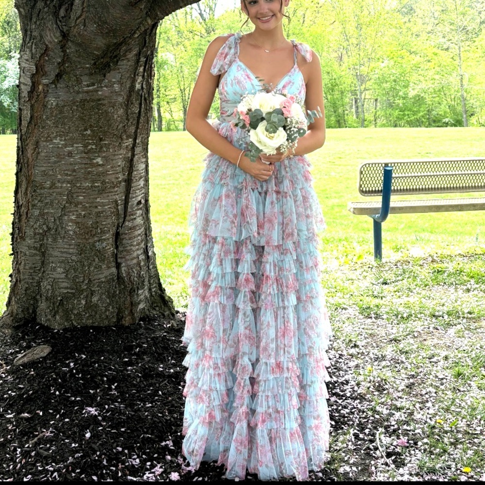Chic Ruffled Floral Prom Dress